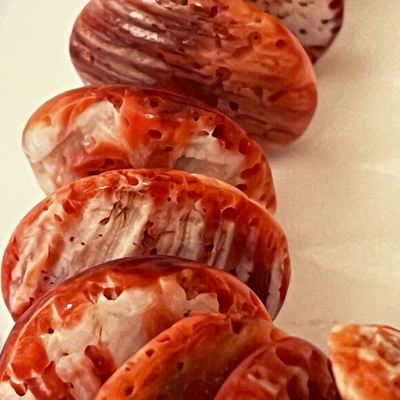 Navajo Spiny Oyster Necklace w Chunky Red Orange Beads Silver Plated Toggle EUC - Picture 4 of 13